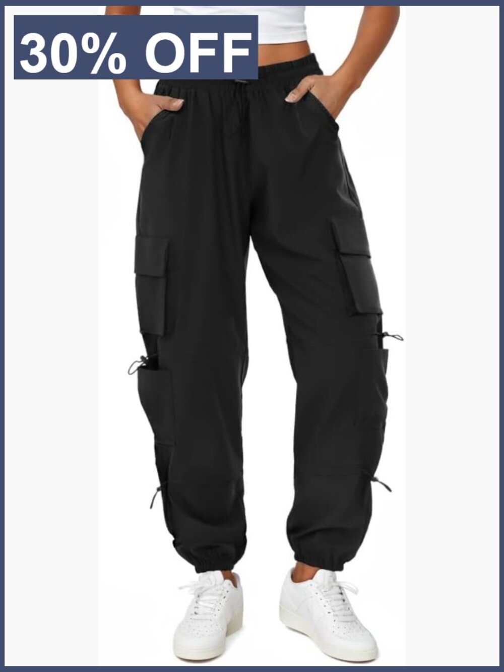 Womens Parachute Cargo Pants Quick Dry Hiking Lightweight Water-Resistant Baggy